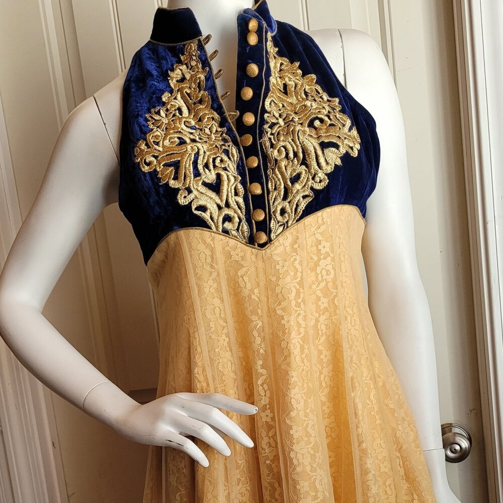 Handmade 90s Verified Vintage Velvet and Embrodiered Lace Princess Mini Dress